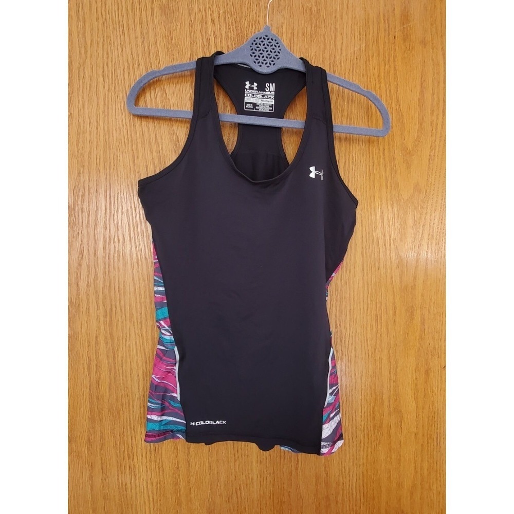 Under Armour Coldblack Heatgear Racerback Tank Top Womens Small Black Pink Teal